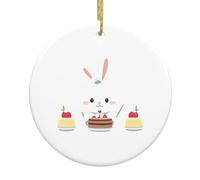 Pendentif rond de Noël en céramique à suspendre - 7,4 cm YYHHAOFA Bunny Chef faisant un dessert imprimé décoration lisse