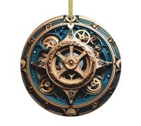 Pendentif rond de Noël en céramique à suspendre - 7,4 cm YYHHAOFA cool steampunk engrenages imprimés décoration lisse