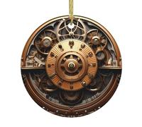 Pendentif rond de Noël en céramique à suspendre - 7,4 cm YYHHAOFA cool steampunk engrenages imprimés décoration lisse