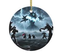 Pendentif rond de Noël en céramique à suspendre - 7,4 cm YYHHAOFA Monstres en éclair imprimé décoration lisse