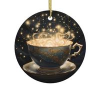 Pendentif rond de Noël en céramique à suspendre - Étoiles WHJHBD de 7,4 cm dans une tasse de thé Motif décorations de vacances