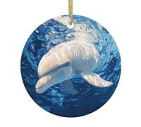 Pendentif rond de Noël en céramique avec motif dauphin blanc - Décoration à suspendre