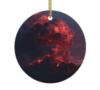 Pendentif rond de Noël en céramique HHGFASD en éruption Motif volcan festif Décoration à suspendre