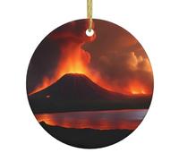 Pendentif rond de Noël en céramique HHGFASD le volcan Kilauea en éruption Motif arbre festif à suspendre