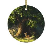 Pendentif rond de Noël en céramique HHGFASD Motif faon à l'ombre Décoration à suspendre