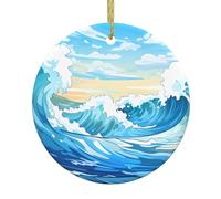 Pendentif rond de Noël en céramique HHGFASD Motif vagues