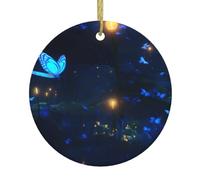 Pendentif rond de Noël en céramique HHGFASD The darkness of night Motif arbre festif Décoration à suspendre