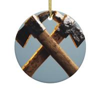 Pendentif rond de Noël en céramique VVXBHGR avec marteaux croisés - Décoration à suspendre pour arbre festif