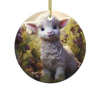 Pendentif rond de Noël en céramique VVXBHGR Little Sheep in the Vineyard Prints Festive Tree Hanging Decoration