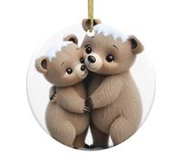 Pendentif rond de Noël en céramique VVXBHGR Mother Bear hugs the little bear Prints Festive Tree Hanging Decoration