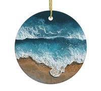 Pendentif rond de Noël en céramique VVXBHGR The Waves on the beach Prints Festive Tree Hanging Decoration