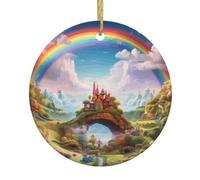 Pendentif rond de Noël en céramique YTUOPWE Little World Under the Rainbow Picture Festive Tree Hanging Decoration