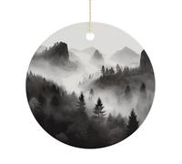 Pendentif rond de Noël en forme de forêt brumeuse à suspendre en céramique pour sapin de Noël, hiver, Nouvel An, fête de mariage, décoration d'intérieur