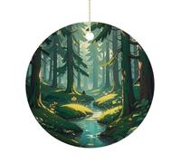 Pendentif rond de Noël enchanté sur fond vert foncé en céramique à suspendre pour sapin de Noël, hiver, Nouvel An, fête de mariage, décoration d'intérieur