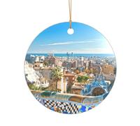 Pendentif rond droit 7,3 cm en forme de ville d'eau espagnole - Décoration en acrylique transparent pour sapin de Noël.