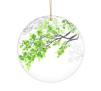 Pendentif rond droit de 7,3 cm en forme de feuille verte et blanche, décoration en acrylique transparent, décoration d'arbre de Noël.