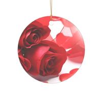 Pendentif rond droit de 7,3 cm en forme de pétales de rose et rouge, décoration en acrylique transparent, décoration d'arbre de Noël.
