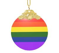 Pendentif rond élégant en verre avec drapeau arc-en-ciel, décoration de vacances détaillée de 8,4 cm pour cadeau et célébration