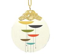 Pendentif rond élégant en verre imprimé moderne du milieu du siècle, décoration de vacances détaillée de 8,3 cm pour cadeau et célébration