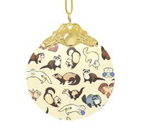 Pendentif rond élégant en verre pour furet poilu, 8,4 cm, décoration de vacances pour cadeau et célébration
