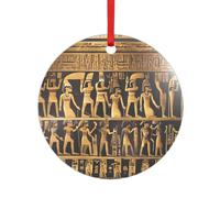 Pendentif rond en acrylique avec imprimé hiéroglyphes égyptiens en forme de cœur pour sapin de Noël