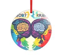Pendentif rond en acrylique avec motif cerveau gauche et droit pour décoration d'arbre de Noël