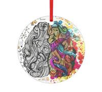 Pendentif rond en acrylique avec motif cerveau gauche et droit pour décoration d'arbre de Noël