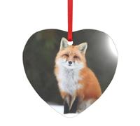 Pendentif rond en acrylique avec motif renard amusant et cœur pour décoration de sapin de Noël