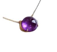 Pendentif rond en améthyste naturelle violette lisse de 15 x 15 mm, collier rond en argent sterling 925 avec chaîne en câble de 45 cm, guérison spirituelle, soulagement du stress, chakra du