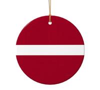 Pendentif rond en céramique 9 cm - Drapeau de la Lettonie - Décoration de Noël pour loisirs créatifs, étiquettes de vacances et cadeaux souvenirs