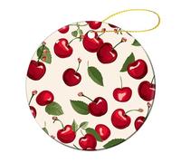 Pendentif rond en céramique à motif cerise rouge pour sapin de Noël, pendentif rond double face pour décoration de fête de famille, souvenirs, cadeaux