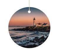 Pendentif rond en céramique à suspendre en forme de phare de la rivière Portland pour sapin de Noël, Nouvel An, fête de mariage, décoration d'intérieur