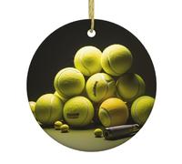 Pendentif rond en céramique avec diagramme de tennis - Décoration à suspendre pour sapin de Noël - Décoration d'intérieur