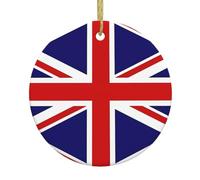 Pendentif rond en céramique avec drapeau du Royaume-Uni - Décoration de sapin de Noël à suspendre pour décoration d'intérieur