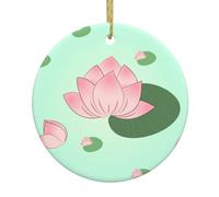 Pendentif rond en céramique avec fleurs de lotus attendant de fleurir - Décoration de sapin de Noël personnalisée à suspendre pour décoration d'intérieur