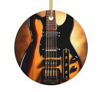 Pendentif rond en céramique avec guitare instrumentale, fête du Nouvel An, banquet de vacances, 7,4 cm, pendentif arbre de Noël créatif,