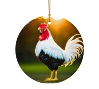 Pendentif rond en céramique avec imprimé coq brillant pour décoration de maison, décoration de Noël