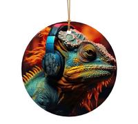 Pendentif rond en céramique avec inscription « Chameleon Listen Music » pour décoration de maison, décoration de Noël