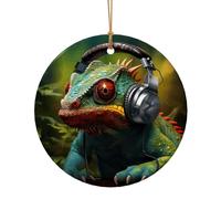 Pendentif rond en céramique avec inscription « Chameleon Listen Music » pour décoration de maison, décoration de Noël