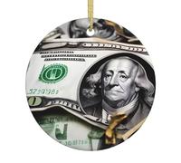 Pendentif rond en céramique avec motif de billet de banque, fête du Nouvel An, banquet de vacances, 7,4 cm, pendentif arbre de Noël créatif,