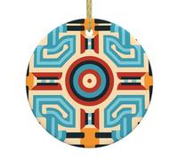 Pendentif rond en céramique avec motif de labyrinthe symétrique - Décoration de fête festive à suspendre pour sapin de Noël et cheminée