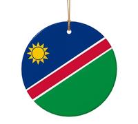 Pendentif rond en céramique de 7,3 cm - Drapeau de la Namibie - Décoration de Noël pour loisirs créatifs, étiquettes de vacances et cadeaux souvenirs