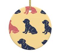 Pendentif rond en céramique de Noël HHGFASD dessiné à la main avec motif de posture de chien assis Décoration festive à suspendre