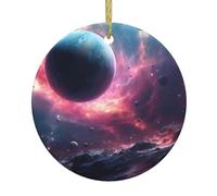 Pendentif rond en céramique de Noël HHGFASD The stars are falling.Pattern Festive Tree Hanging Decoration