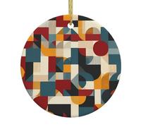 Pendentif rond en céramique de Noël - YTUOPWE - Géométrie abstraite - Décoration à suspendre pour sapin de Noël