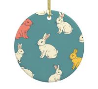 Pendentif rond en céramique de Noël YTUOPWE mignon lapin assis posture image festive arbre décoration à suspendre