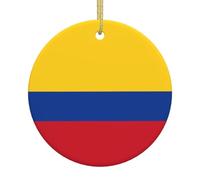 Pendentif rond en céramique drapeau de la Colombie - Fête du Nouvel An - Banquet de Noël - 7,4 cm - Pendentif créatif en forme de sapin de Noël