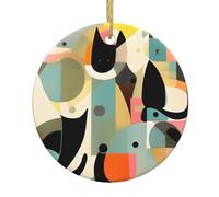 Pendentif rond en céramique en forme de chat d'art moderne du milieu du siècle - Décoration personnalisée à suspendre pour sapin de Noël pour décoration d'intérieur