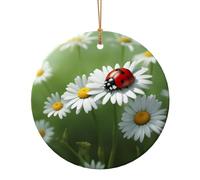 Pendentif rond en céramique imprimé coccinelle sur marguerite pour décoration de maison, décoration de Noël
