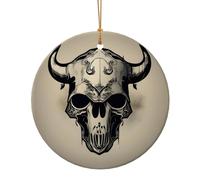 Pendentif rond en céramique imprimé crâne de taureau coureur pour décoration de la maison décoration de Noël
